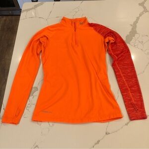 Nike Pro Combat Dri Fit Therma Fit Orange Pullover Quarter Zip Training Neon S